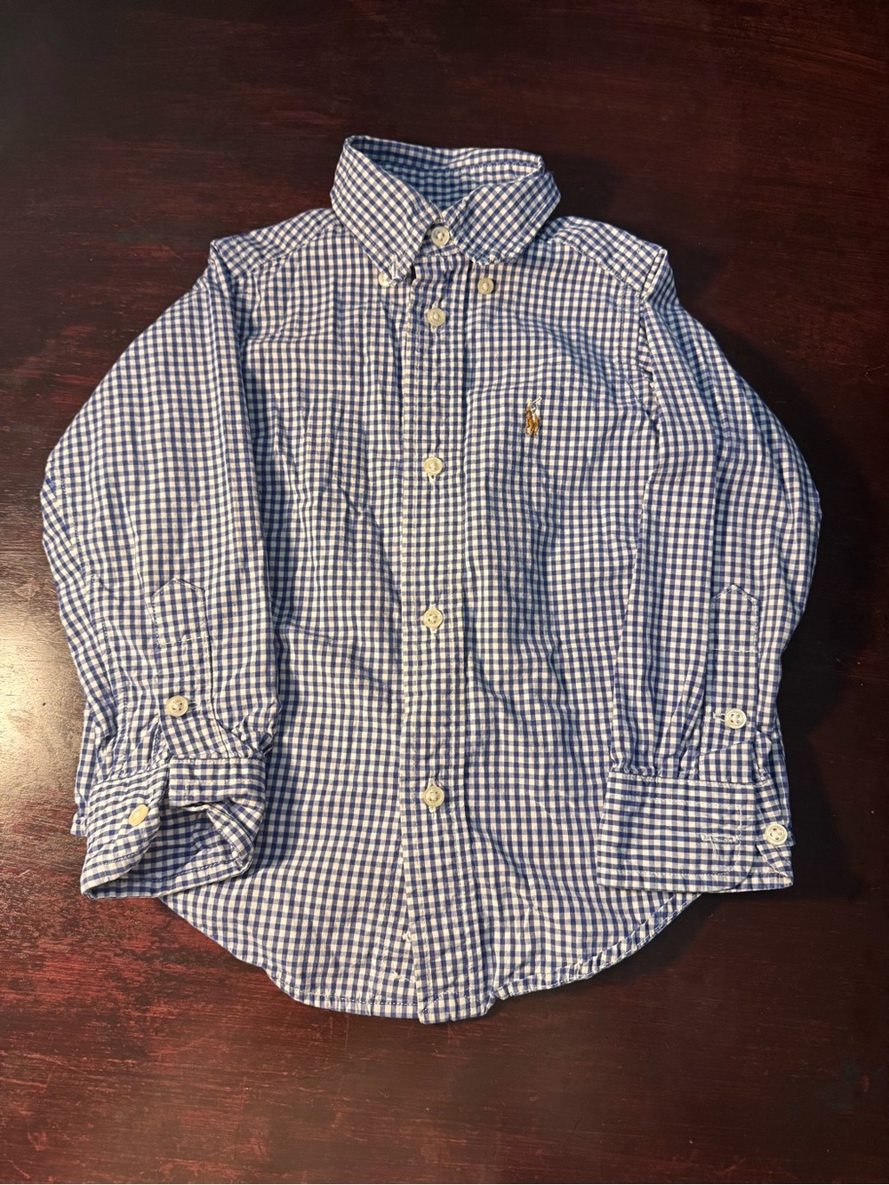 Ralph Lauren Blue and White Gingham Button-Down Shirt for Kids